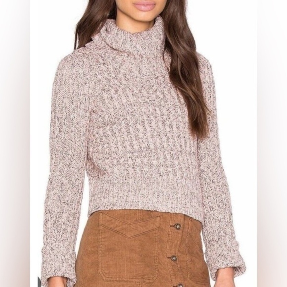 Free People Pink Marled Ballet Combo Twisted Cable Sweater Cowl - L